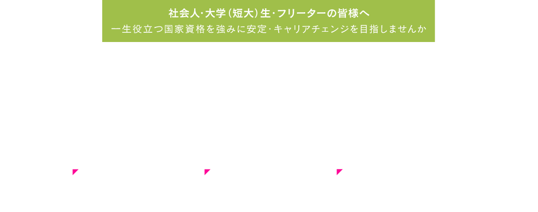 社会人・大学（短大）生・フリーターの皆様へ　一生役立つ国家資格を強みに安定・キャリアチェンジを目指しませんか　ASOが教育・実習・就職までをバックアップ リハビリ専門職への道　理学療法士　作業療法士　言語聴覚士